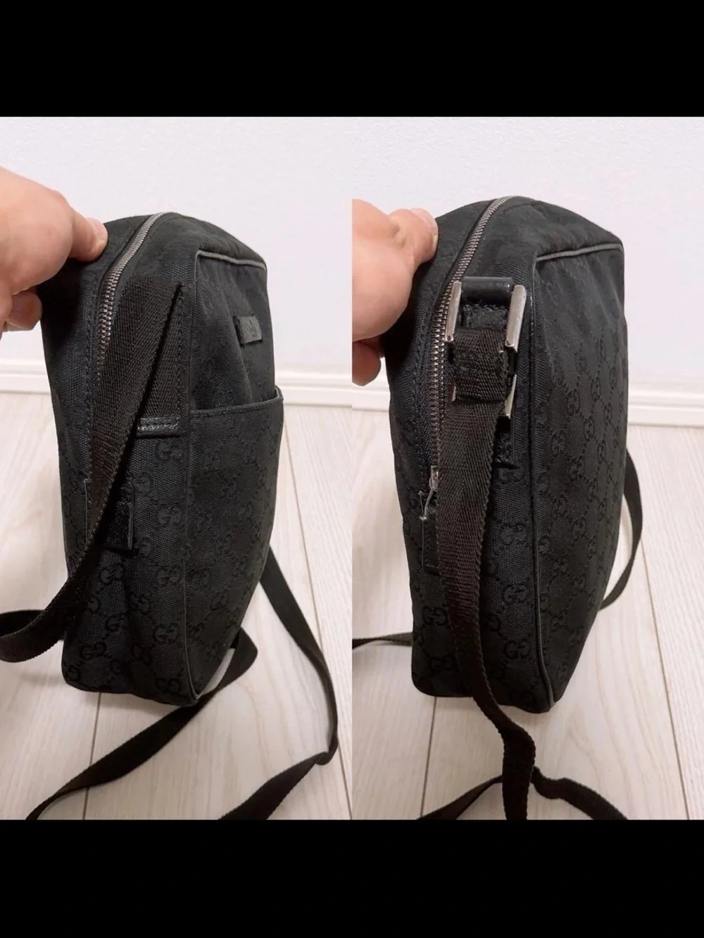 Gucci Black GG Monogram Messenger Bag